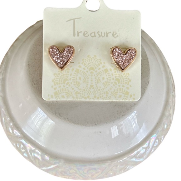 New Rose Gold Tone Lab Created Druzy Heart Stone Stud Earrings - Picture 7 of 7